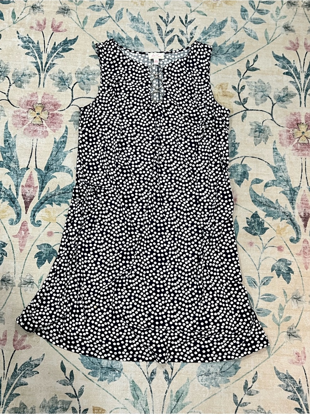 Navy & White Polka Dot Dress with Silver Hoop Detail